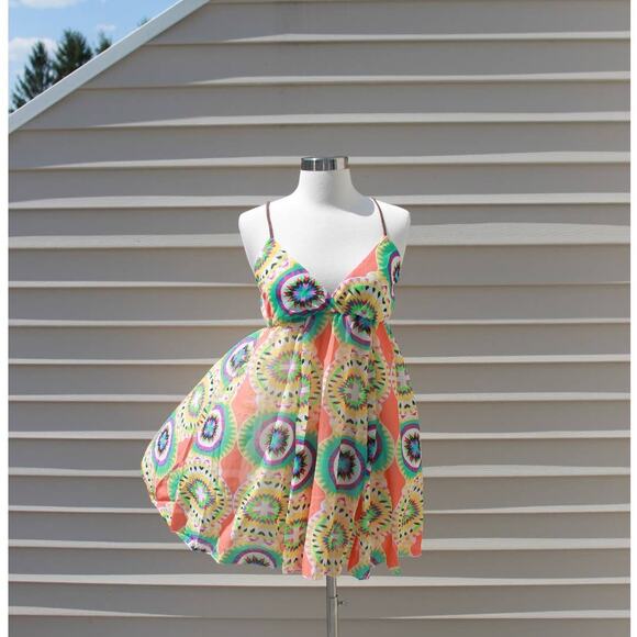 Ocean Drive Multicolor Vibrant Mandala Print Chiffon Dress Size Small - Picture 3 of 15